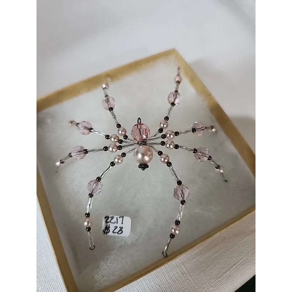 Christmas Spider Ornament  Hand Crafted One Of A Kind Pink And Silver